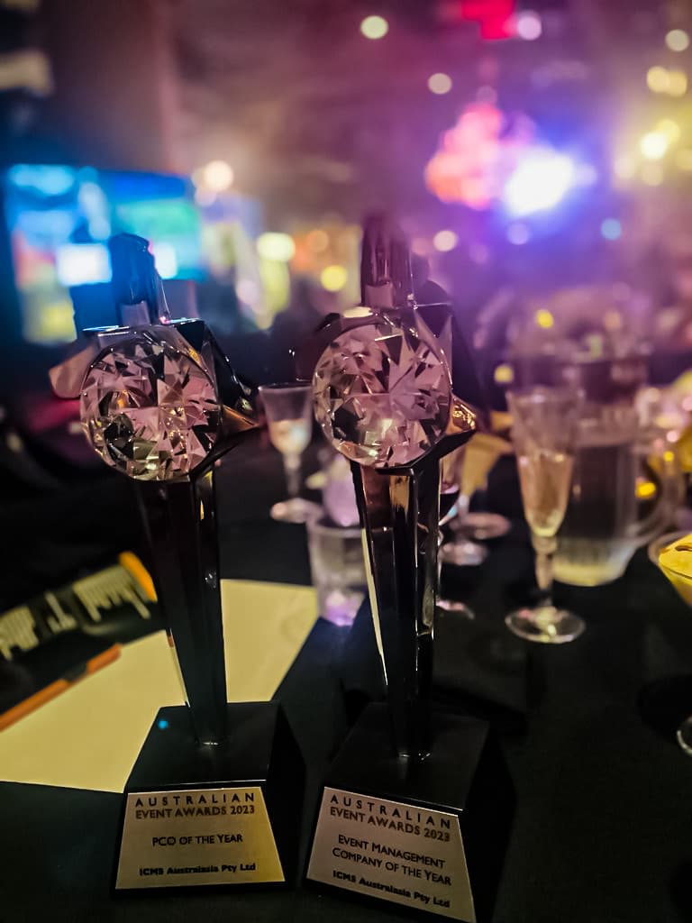 Australian Event Awards trophies for PCO of the Year and Event Management Company of the Year